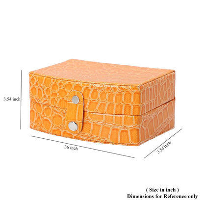 Brown Leopard Pattern Faux Leather Small Travel Jewelry Box with Button Clasp (4.6"x3.5"x2.4")