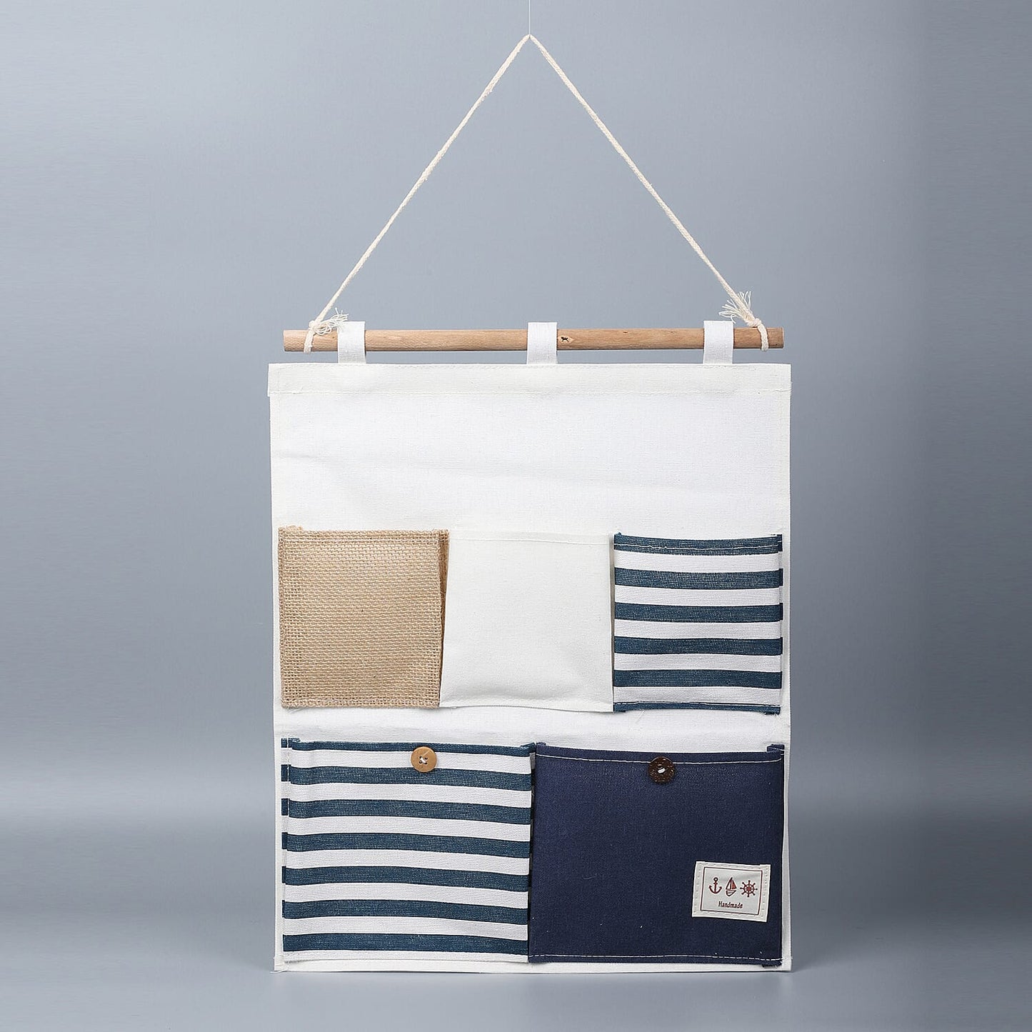 Set of 2 White & Blue Stripe Pattern Hanging Storage Bag Organizer