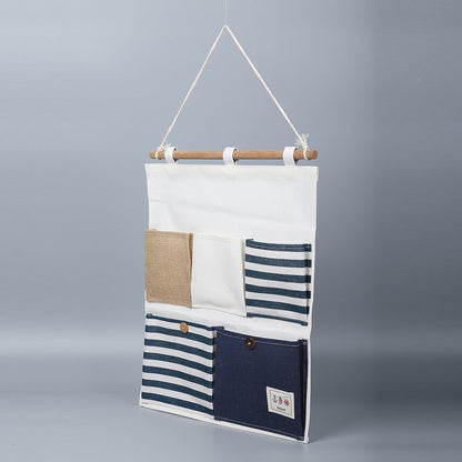 Set of 2 White & Blue Stripe Pattern Hanging Storage Bag Organizer