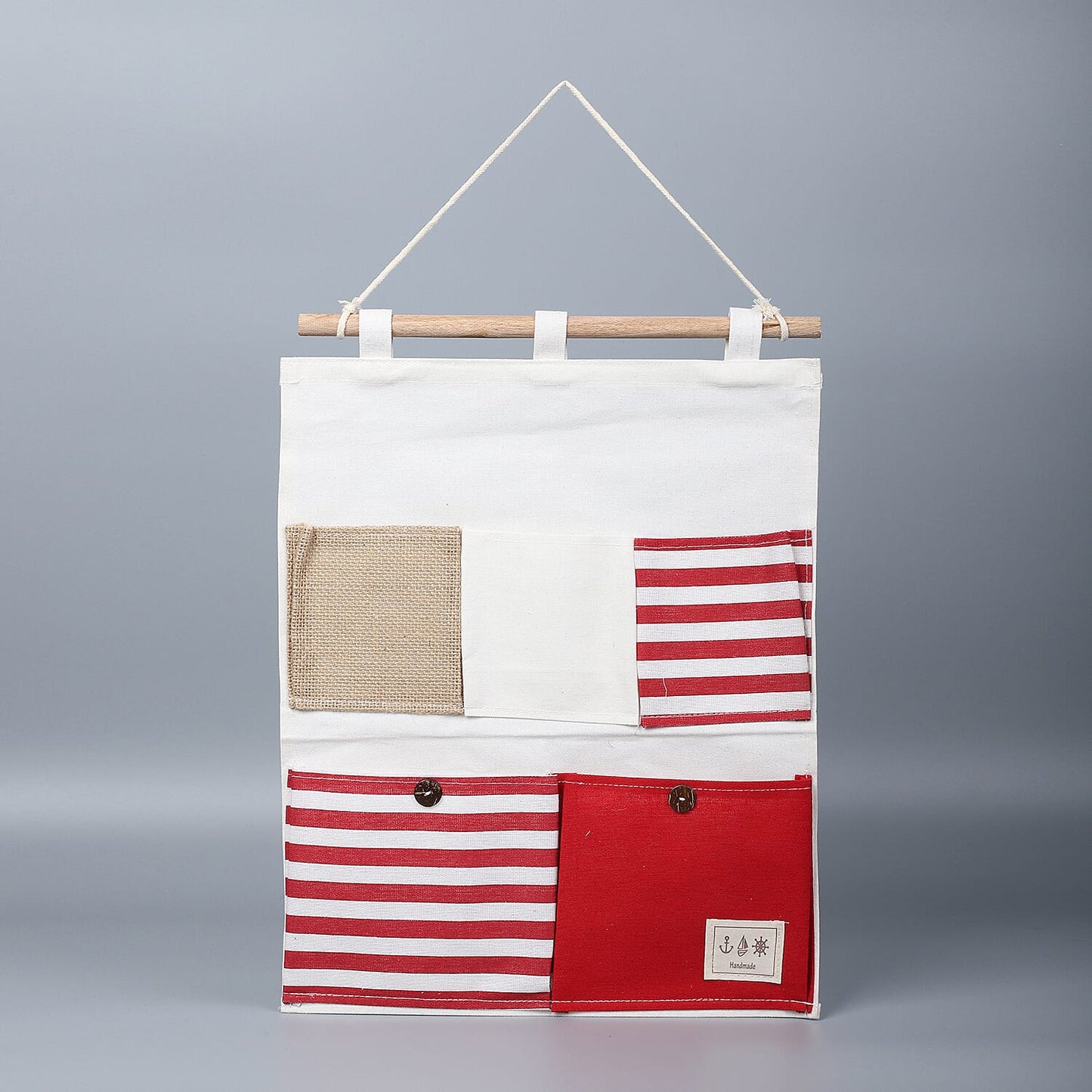 Set of 2 White & Blue Stripe Pattern Hanging Storage Bag Organizer