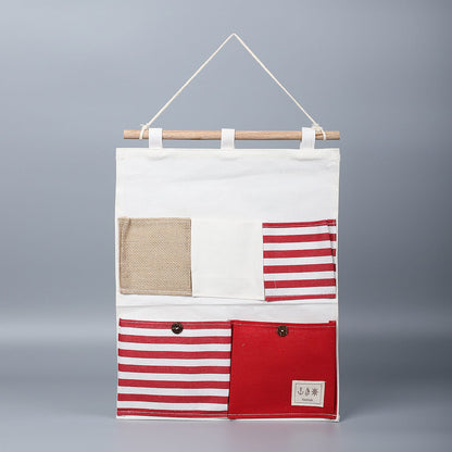 Set of 2 White & Blue Stripe Pattern Hanging Storage Bag Organizer