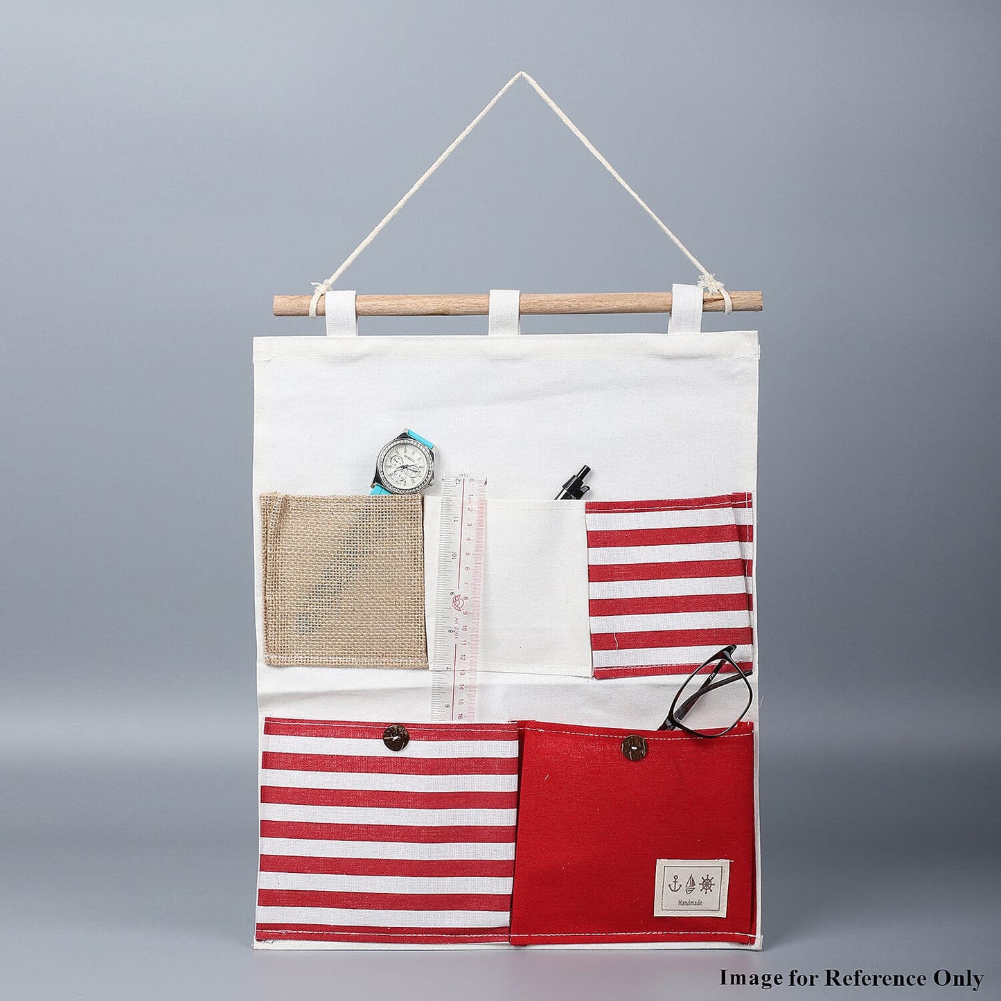 Set of 2 White & Blue Stripe Pattern Hanging Storage Bag Organizer