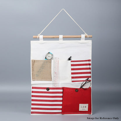 Set of 2 White & Blue Stripe Pattern Hanging Storage Bag Organizer