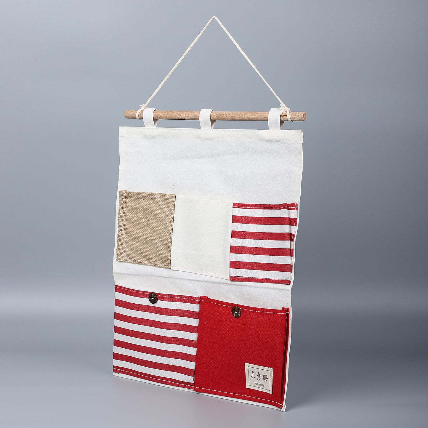 Set of 2 White & Blue Stripe Pattern Hanging Storage Bag Organizer