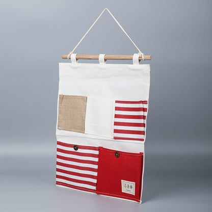 Set of 2 White & Blue Stripe Pattern Hanging Storage Bag Organizer