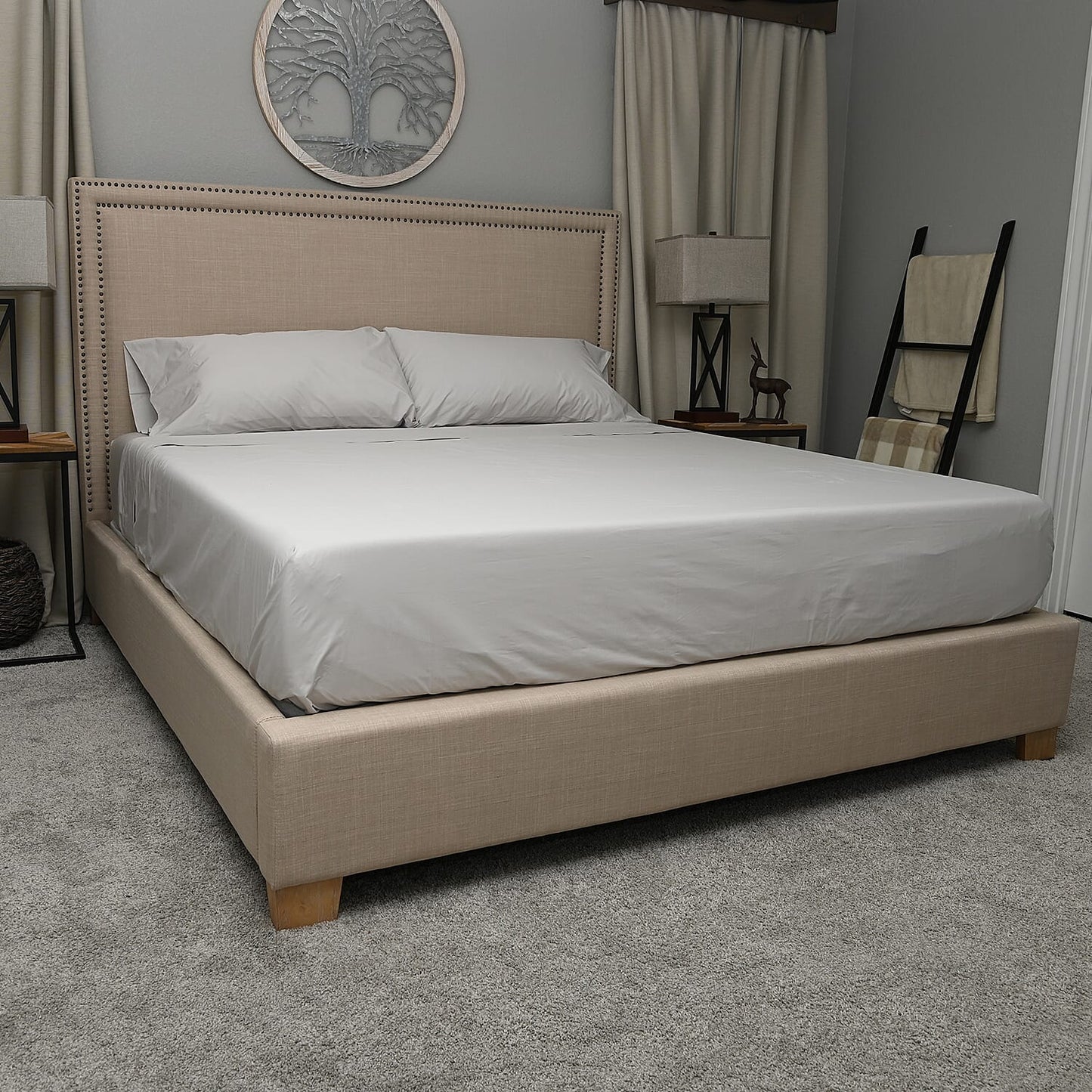 100% Organic Cotton Percale HOMESTEAD Gray 300 TC Sheet Set - California King