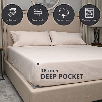 100% Organic Cotton Percale HOMESTEAD Gray 300 TC Sheet Set - California King