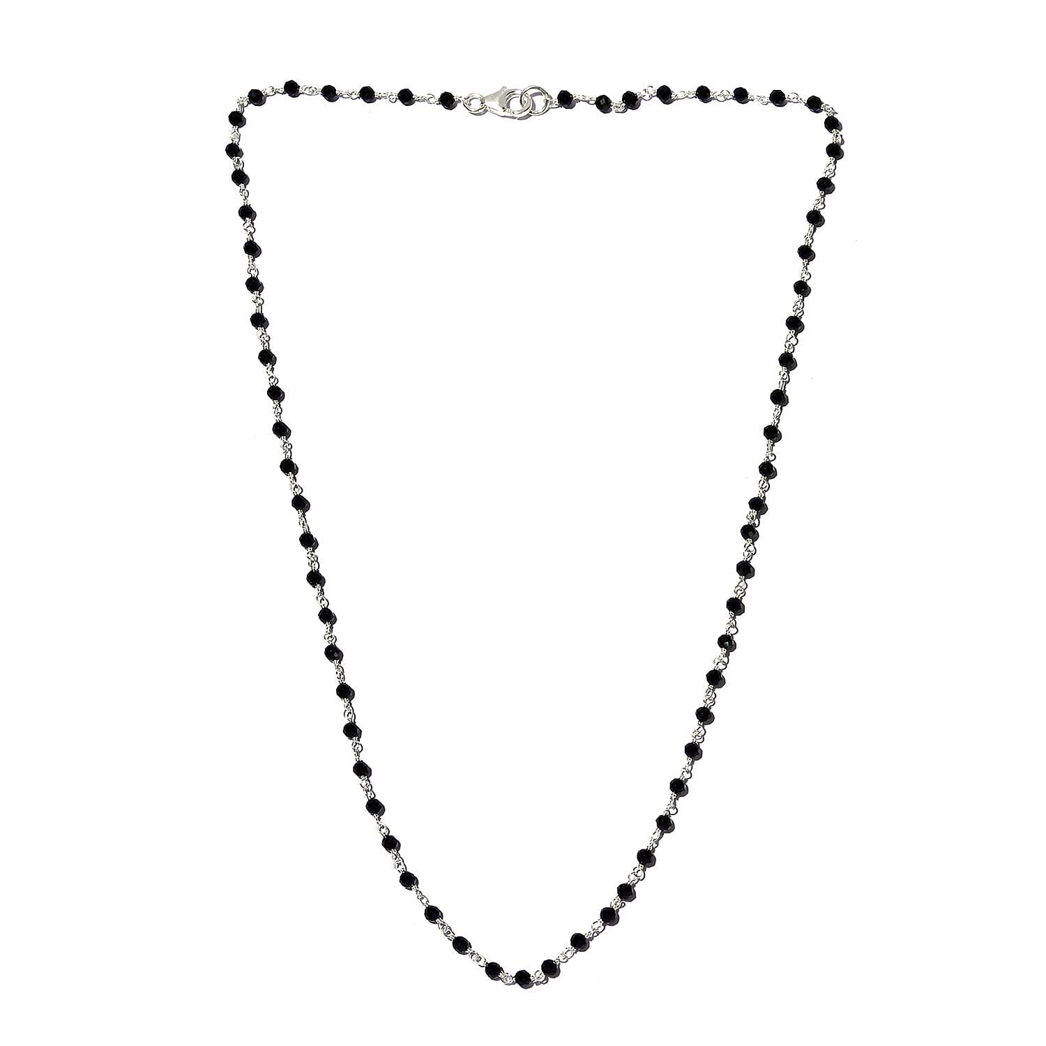Natural Thai Black Spinel Beaded Necklace 20 Inches in Platinum Over Sterling Silver 14.90 ctw