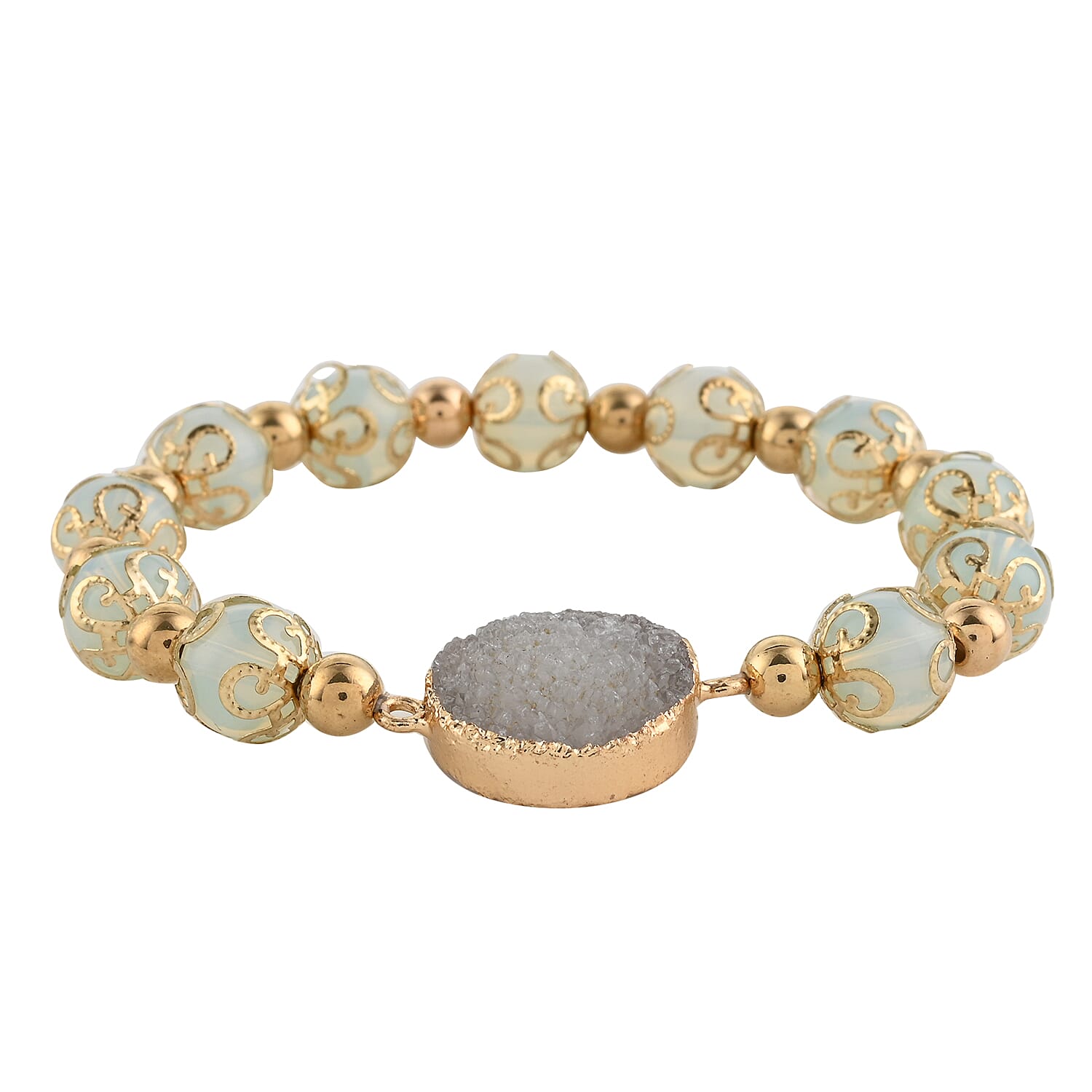 White Drusy Quartz and Opalite Bracelet in Goldtone (6.50 In) 93.00 ctw
