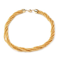 Simulated Golden Pearl Multi Row Twisted Necklace in Goldtone 23 Inches
