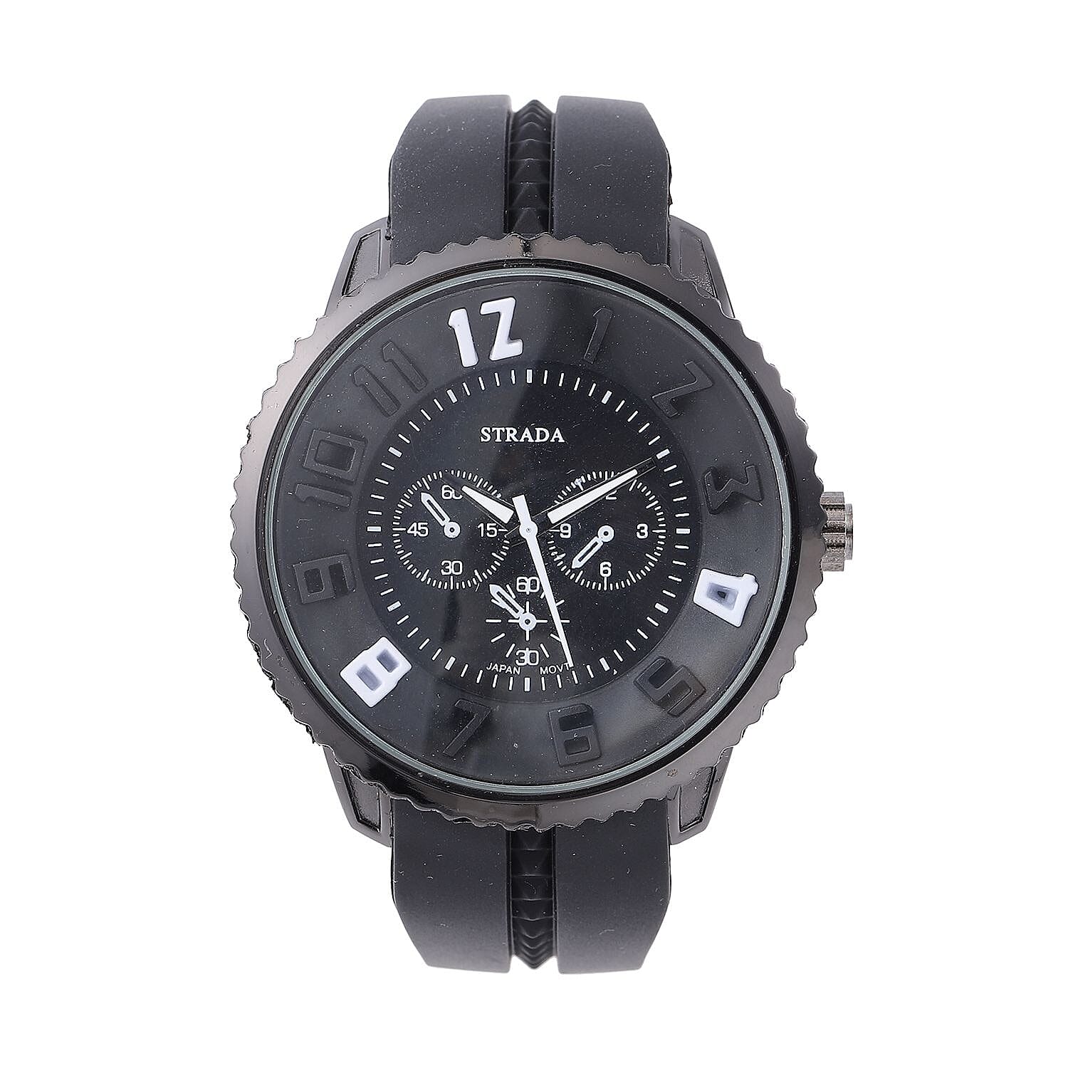 Strada Japanese Movement Sport Look Watch with Navy Blue Silicone Strap (45mm) (7.50-9.50 Inches)