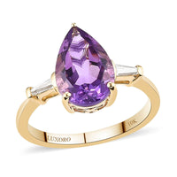LUXORO 10K Yellow Gold Premium Moroccan Amethyst and G-H I2 Diamond Ring (Size 7.0) 2.50 Grams 2.90 ctw