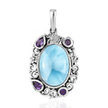 Artisan Crafted Larimar and Amethyst Pendant in Sterling Silver 14.00 ctw - Sticky add to cart bar