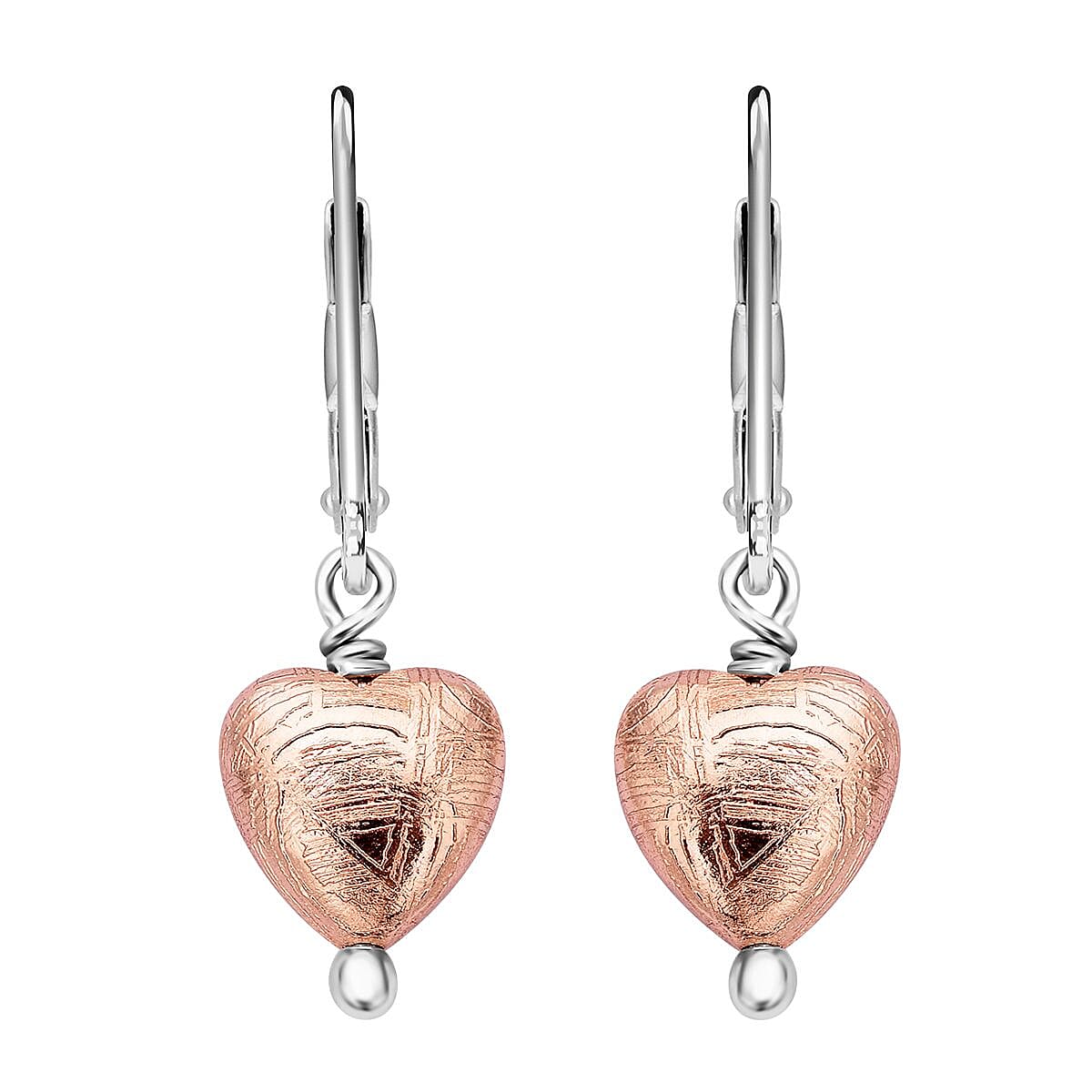 Marvelous Meteorites Lever Back Heart Earrings in Rhodium Over Sterling Silver