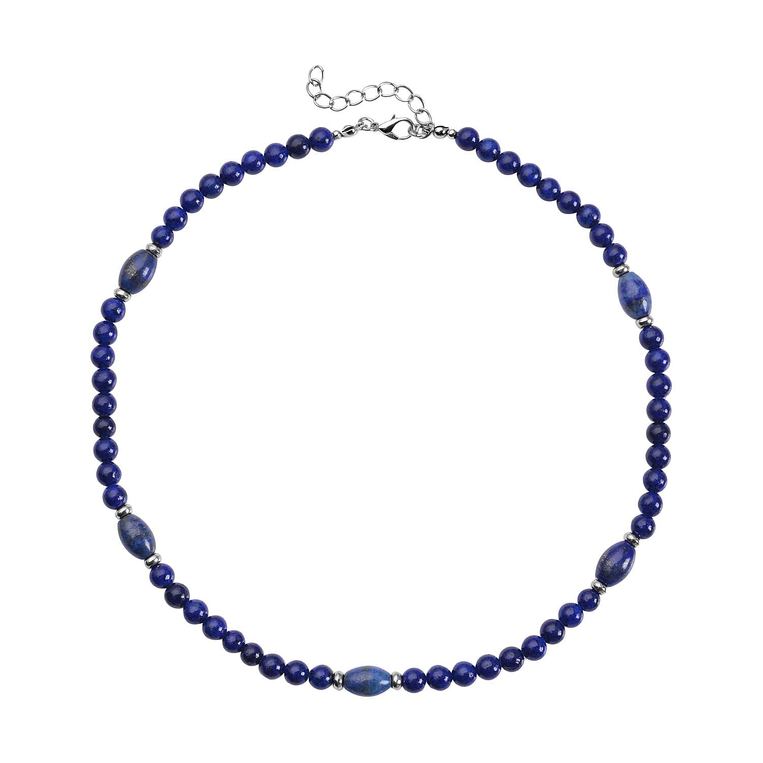 Lapis Lazuli Beaded Necklace 18-20 Inches in Silvertone 137.00 ctw