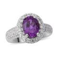 Lab Created Alexandrite and Natural White Zircon Halo Ring in Platinum Over Sterling Silver 3.70 ctw - Sticky add to cart bar