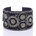 Handcrafted Black Glass Seed Beaded Cuff Bracelet (Adjustable)