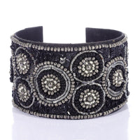 Handcrafted Black Glass Seed Beaded Cuff Bracelet (Adjustable)