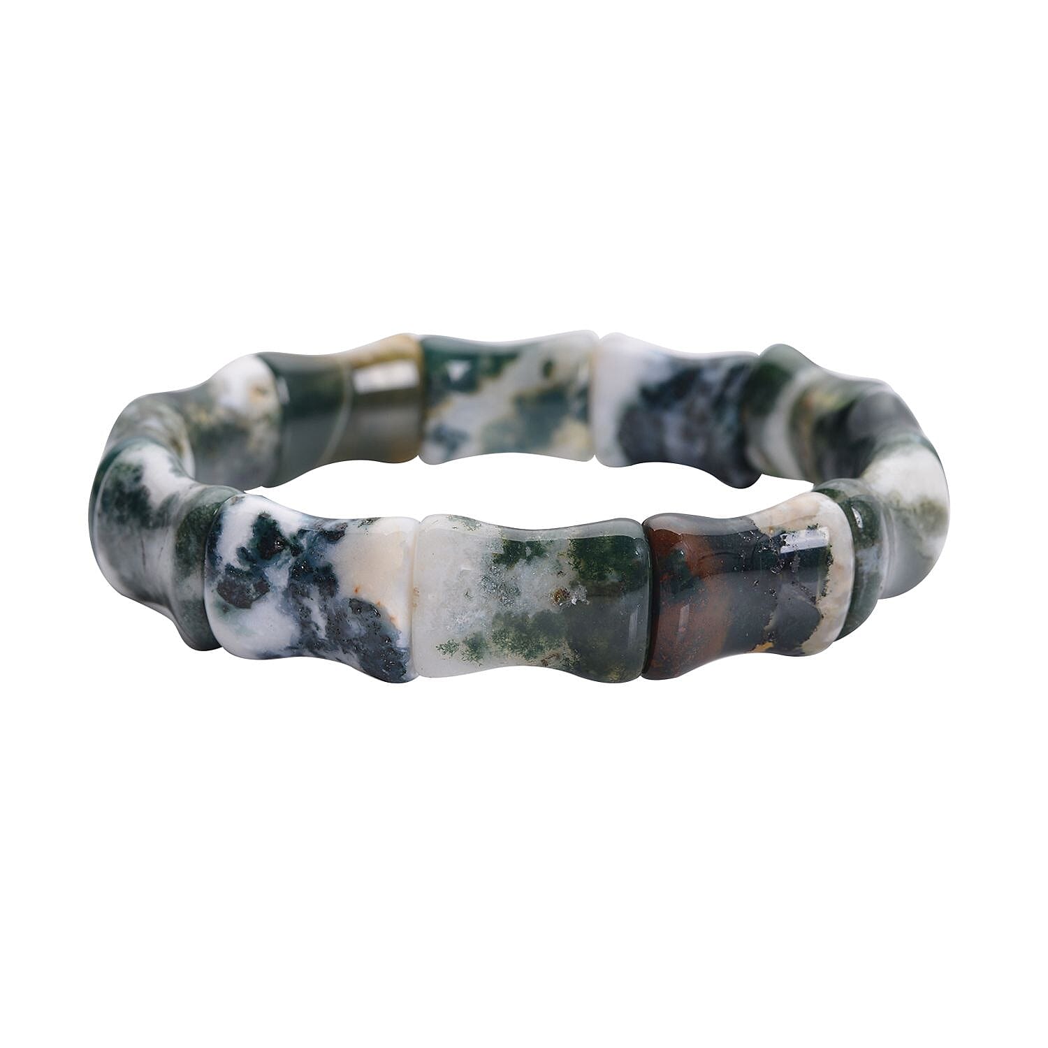Moss Agate 155.00 ctw Bamboo Stretch Bracelet