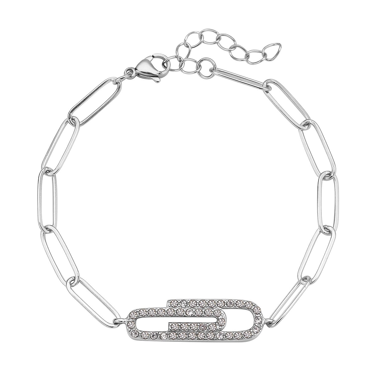 Austrian Crystal Paper Clip Bracelet in Stainless Steel (7.5-9.0In)