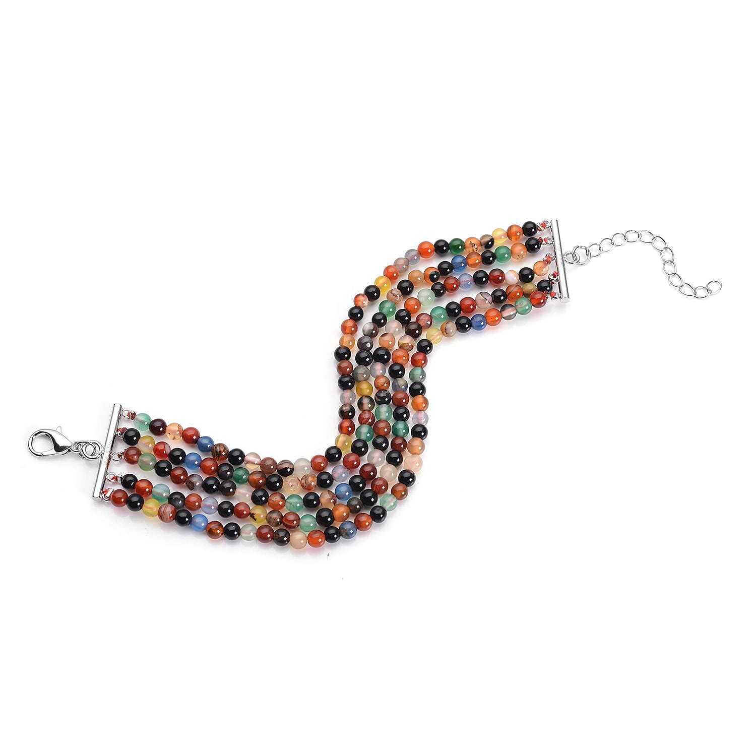 Enhanced Multi Agate Multi Row Beaded Bracelet in Stainless Steel (7.25 In) 91.50 ctw