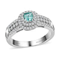 Certified & Appraised 950 Platinum AAAA Paraiba Tourmaline and E-F VS Diamond Ring 7.25 Grams 0.75 ctw - Sticky add to cart bar