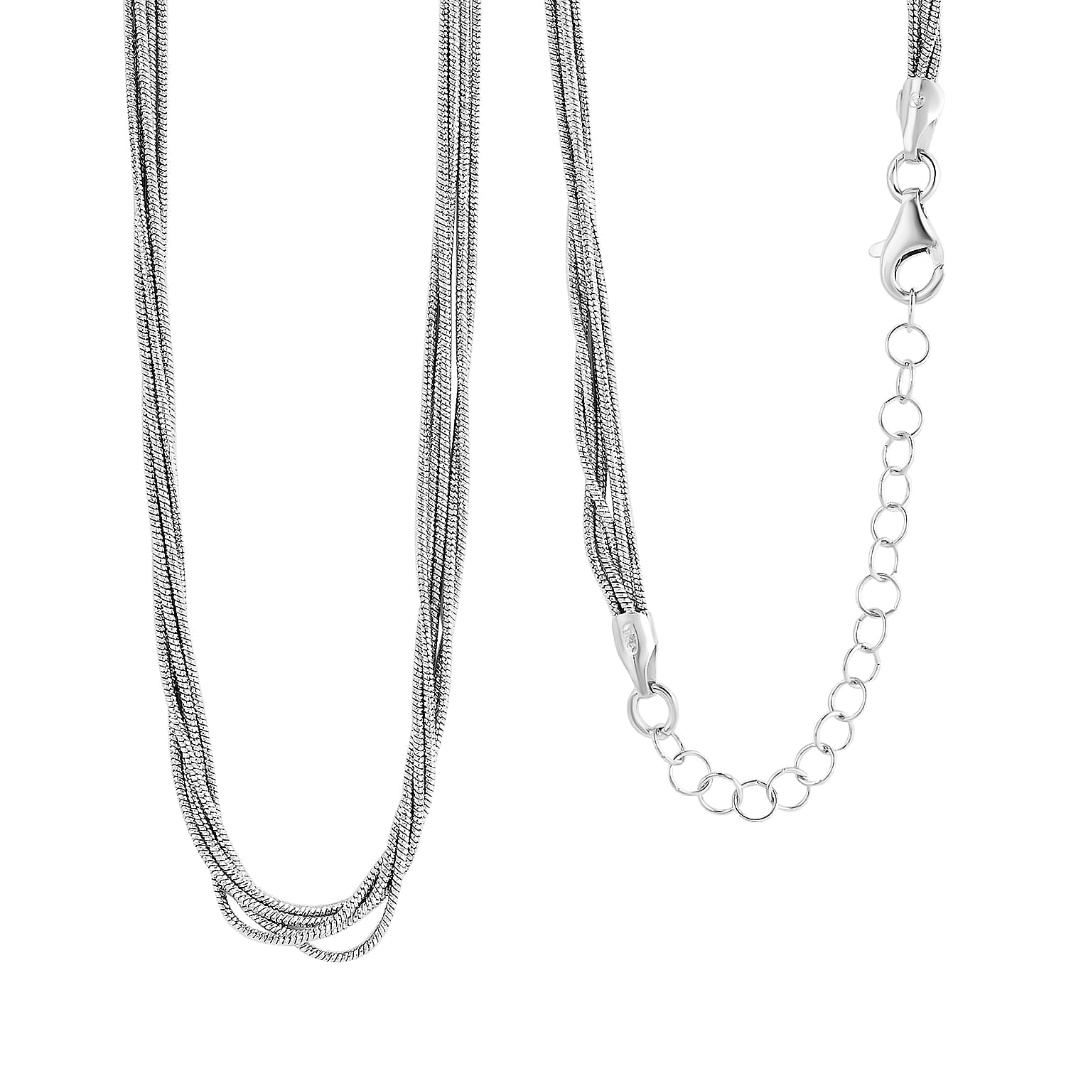 Italian Rhodium Over Sterling Silver 9mm Multiple Slink Snake Chain Necklace 18-20 Inches 10.9 Grams