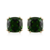 Certified & Appraised Luxoro AAA Chrome Diopside 3.15 ctw Solitaire Stud Earrings in 10K Yellow Gold