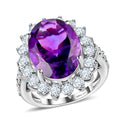 Amethyst and Natural White Zircon Halo Ring in Platinum Over Sterling Silver (Size 10.0) 11.50 ctw - Sticky add to cart bar