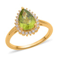 Premium Peridot, Natural White Zircon Halo Ring in Vermeil YG Over Sterling Silver (Size 10.0) 2.25 ctw - Sticky add to cart bar