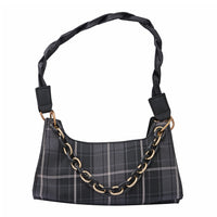 ROYAL SIAMESE Black Color Check Pattern Faux Leather Mini Handbag (3.72"x2.01"x1.08") with Handle Drop and Shoulder Strap