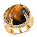 KARIS South African Tiger's Eye Solitaire Ring in ION Plated 18K YG (Size 10.0) 12.25 ctw - Sticky add to cart bar
