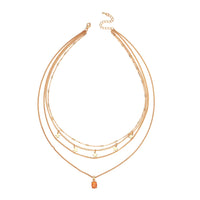 Lab Created Pink Opal Layered Link Chain Necklace 18.5-20.5 Inches with Star Charms in Rosetone