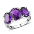 Amethyst and Diamond Trilogy Ring in Platinum Over Sterling Silver 3.85 ctw - Sticky add to cart bar