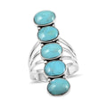 SANTA FE Style Kingman Turquoise 5 Stone Ring in Sterling Silver 7.10 Grams 3.00 ctw - Sticky add to cart bar