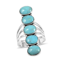 SANTA FE Style Kingman Turquoise 5 Stone Ring in Sterling Silver 7.10 Grams 3.00 ctw
