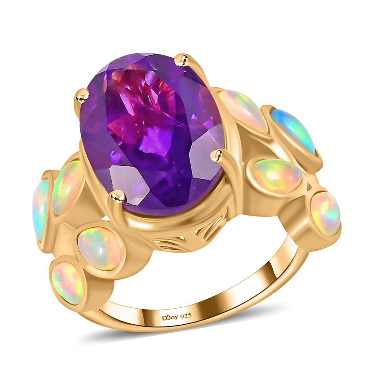 Premium Amethyst and Ethiopian Welo Opal Ring in Vermeil Yellow Gold Over Sterling Silver 6.65 ctw