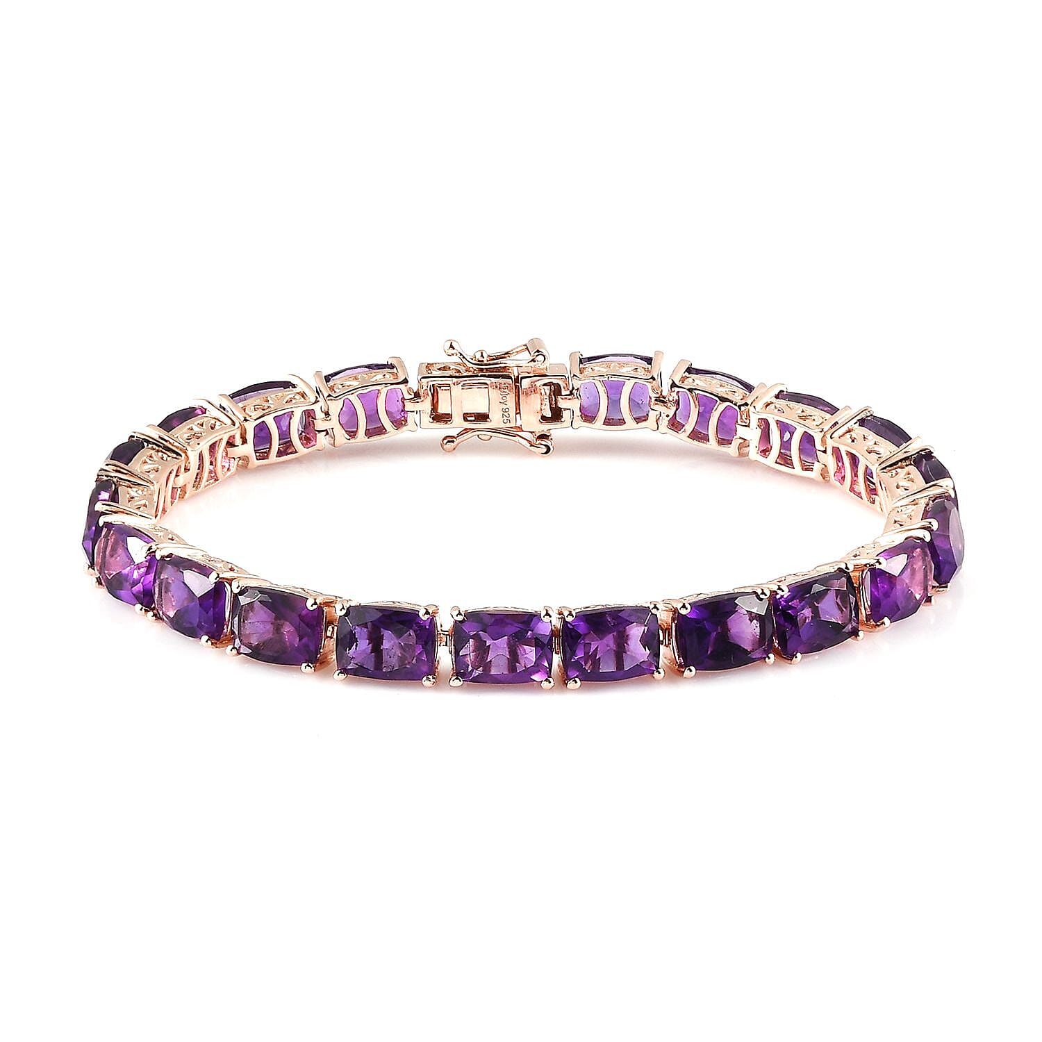 AAA Amethyst and Natural Champagne Diamond Tennis Bracelet in Vermeil Rose Gold Over Sterling Silver (6.50 In) 12.55 Grams 24.85 ctw