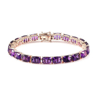 AAA Amethyst and Natural Champagne Diamond Tennis Bracelet in Vermeil Rose Gold Over Sterling Silver (6.50 In) 12.55 Grams 24.85 ctw