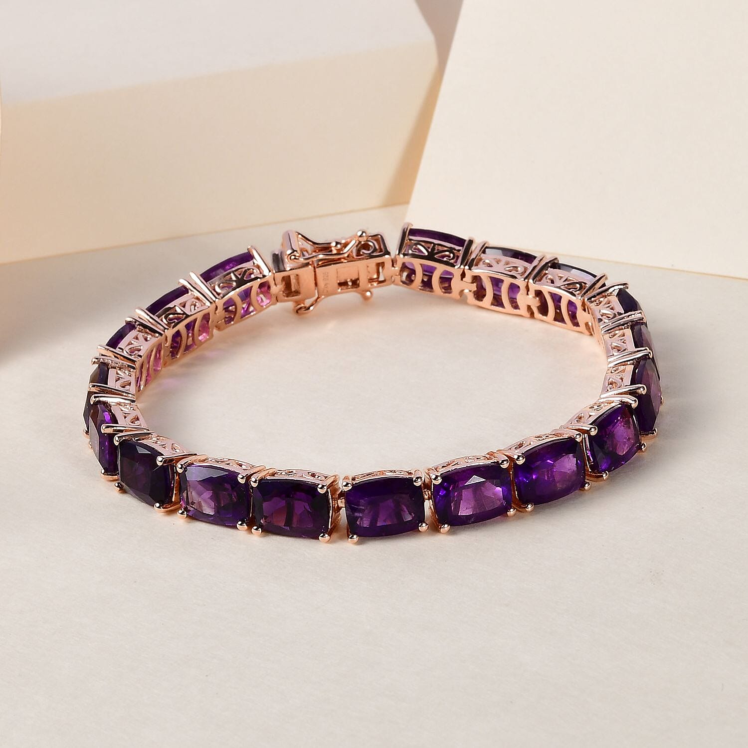 AAA Amethyst and Natural Champagne Diamond Tennis Bracelet in Vermeil Rose Gold Over Sterling Silver (6.50 In) 12.55 Grams 24.85 ctw (2)