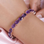 AAA Amethyst and Natural Champagne Diamond Tennis Bracelet in Vermeil Rose Gold Over Sterling Silver (6.50 In) 12.55 Grams 24.85 ctw