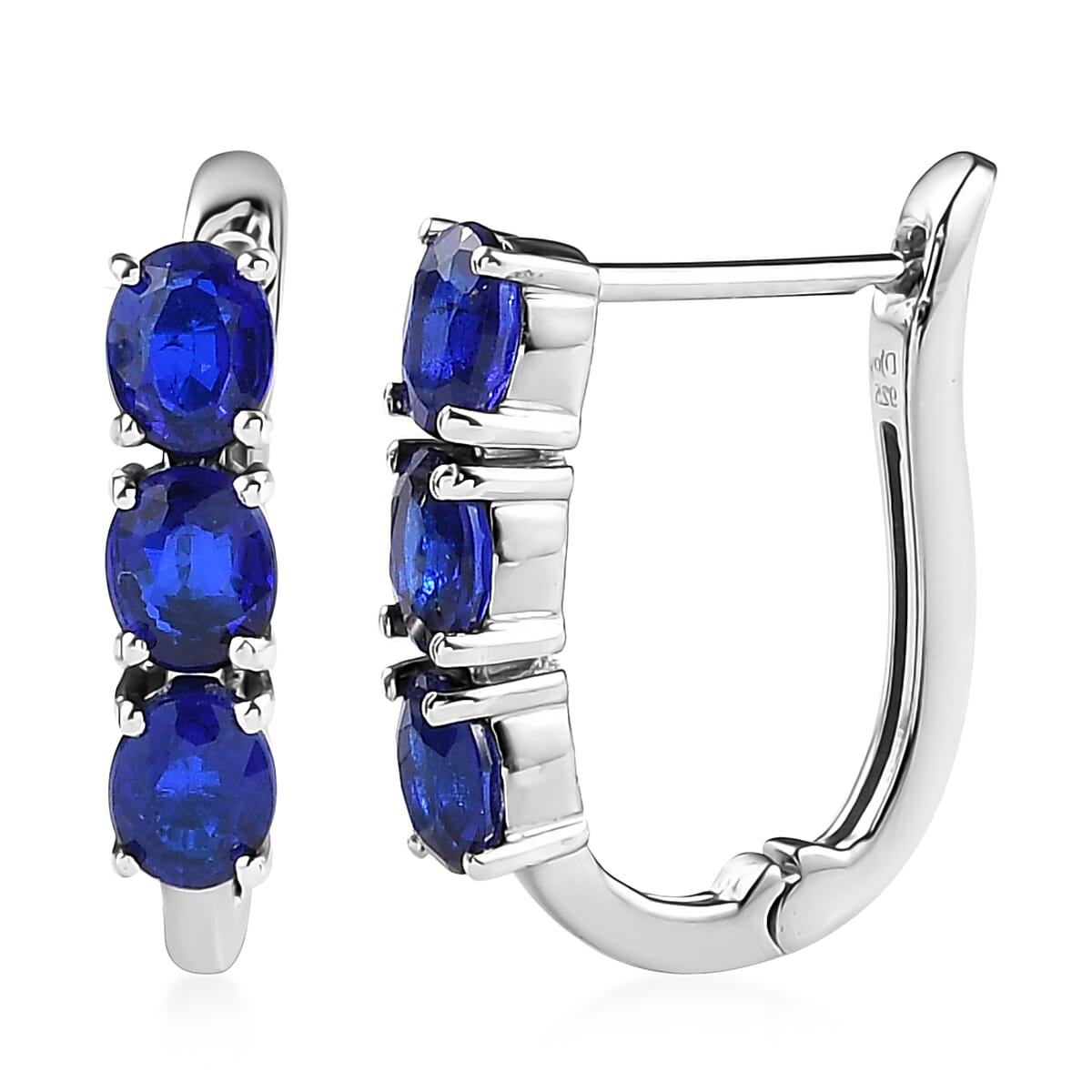 Tanzanian Blue Spinel (DF) 2.30 ctw Huggie Hoop Earrings in Platinum Over Sterling Silver