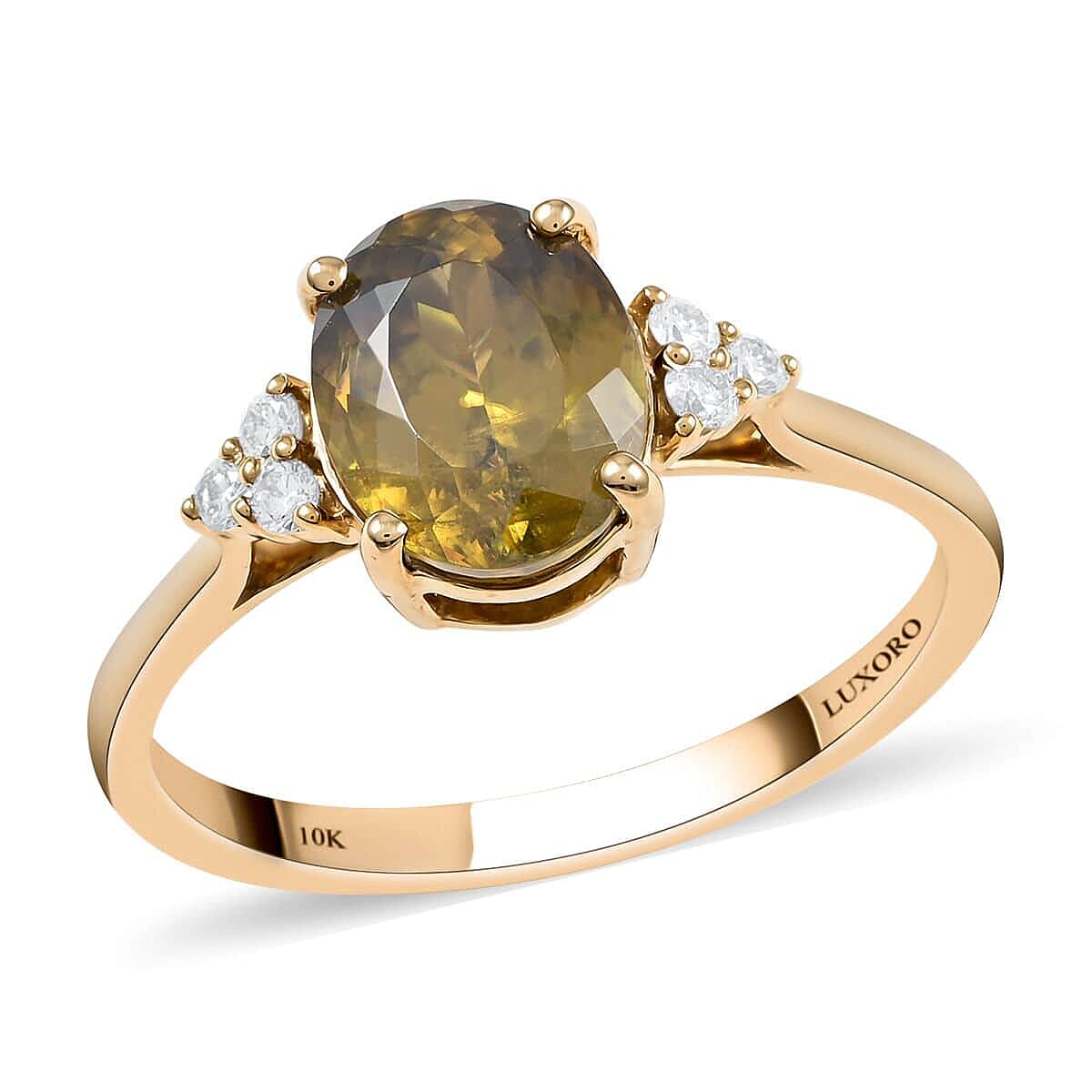 LUXORO 10K Yellow Gold AAA Sava Sphene and G-H I2 Diamond Ring 2.35 ctw