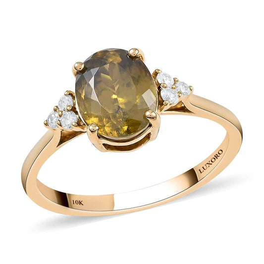 LUXORO 10K Yellow Gold AAA Sava Sphene and G-H I2 Diamond Ring 2.35 ctw