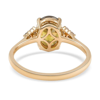 LUXORO 10K Yellow Gold AAA Sava Sphene and G-H I2 Diamond Ring 2.35 ctw