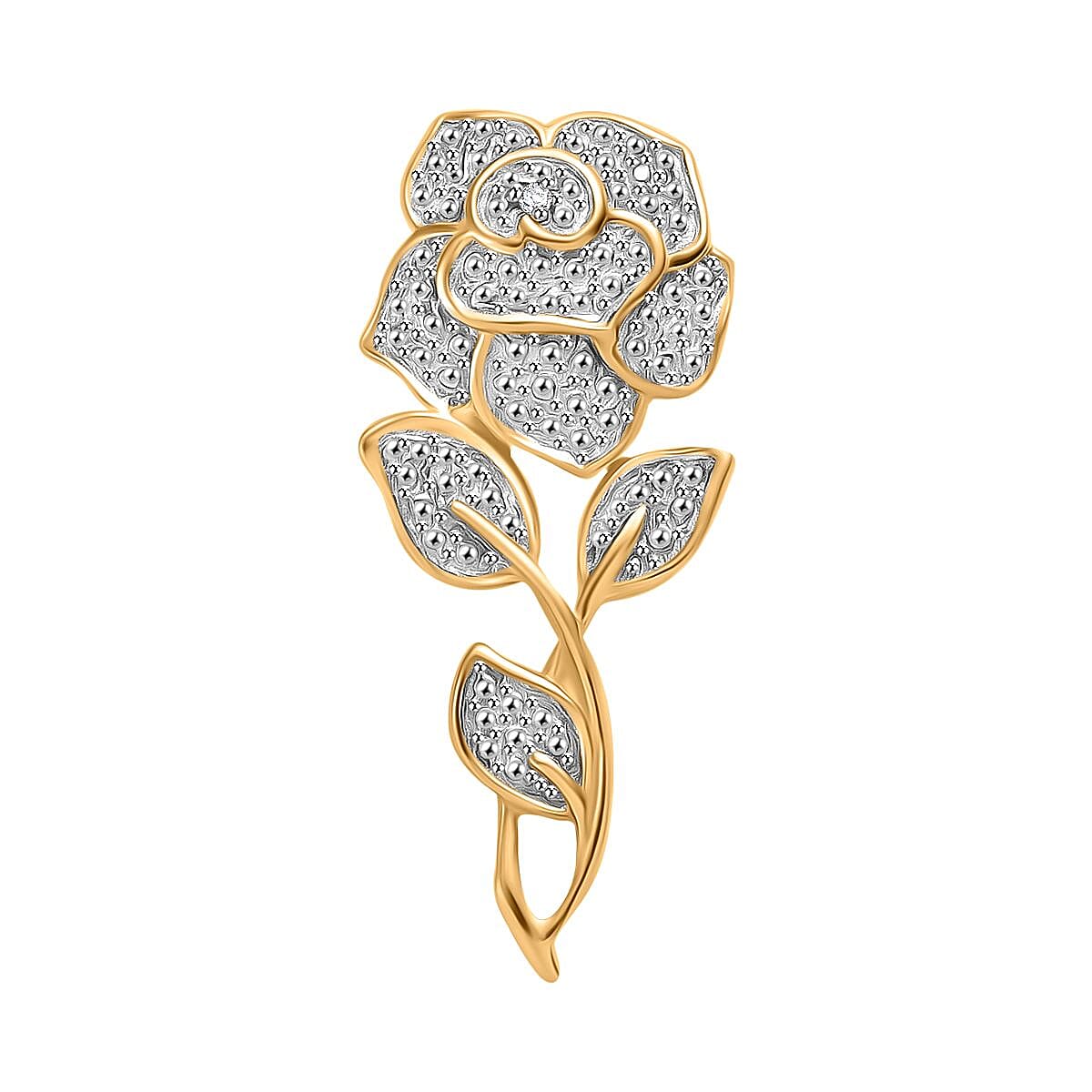 Diamond Accent Rose Pendant in 14K Yellow Gold Over Sterling Silver