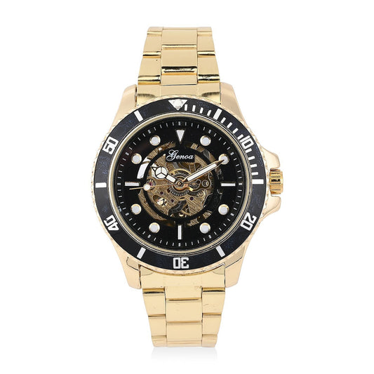 GENOA Automatic Mechanical Movement Black Dial Watch in ION Plated YG Stainless Steel Strap (42.40mm) (6.50-8.00 Inches)