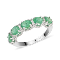 AAA Kagem Zambian Intense Green Emerald, Natural White Zircon Ring in Rhodium Over Sterling Silver (Size 8.0) 1.90 ctw
