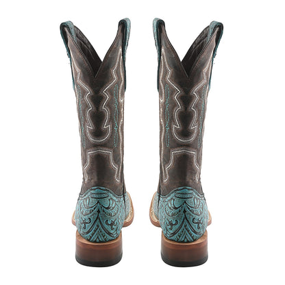 TANNER MARK Turquoise Tooled Saddle Stamp Square Toe Boot 6.5
