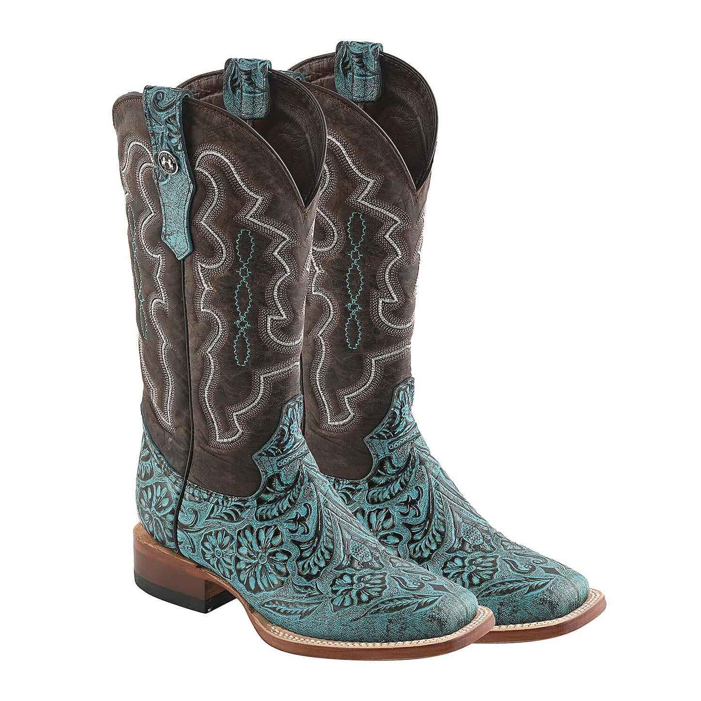 TANNER MARK Turquoise Tooled Saddle Stamp Square Toe Boot 6.5